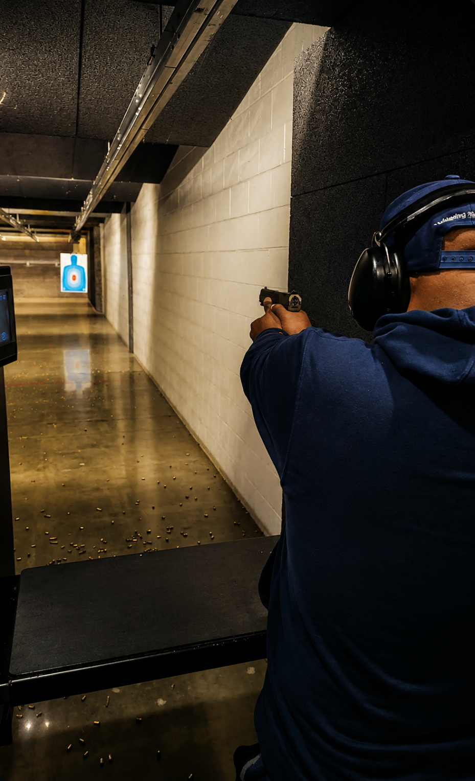 Student firing on an indoor range lane